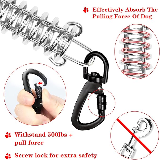 Tie Out Cable Chew Proof 50FT, Heavy Duty Lead for Large Dogs, Runner Cable With Spring for Training Outside Yard & Camping - Red