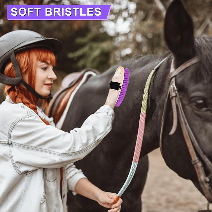 9 Pieces Grooming Kit with Tote Bag, Sweat Scraper, Sponge, Hoof Pick, Curry Comb for Horse Riders Beginners (Purple)