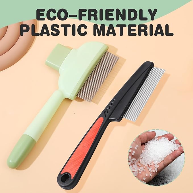 2PCS Flea Comb for Dogs & Cats，flea Comb for Cats with Release Button Self-Cleaning，lice comb for Shedding Pet Hair