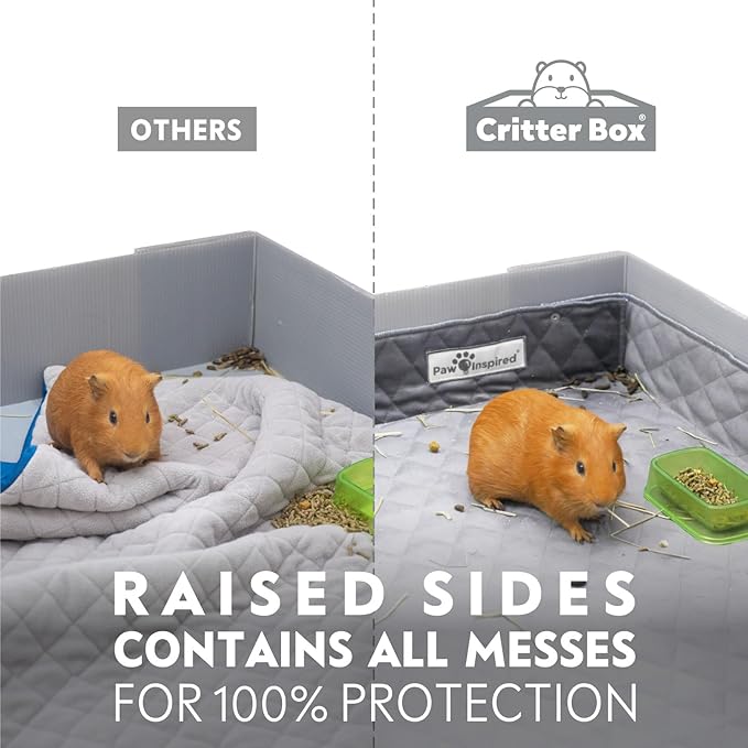Paw Inspired Critter Box | Washable Guinea Pig Cage Liners with Raised Sides | Fleece Bedding for Guinea Pigs Rabbits, Hamsters, Small Animals | Edge Protected Pee Pads (C&C 2x4)