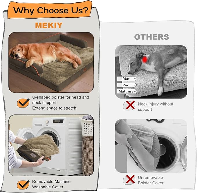 Large Dog Bed Orthopedic Washable - Waterproof with Removable Cover - Memory Foam - XXL Large Big Dogs - Beds Bolster Pet - Couch Sofa - Brown Dog Bed