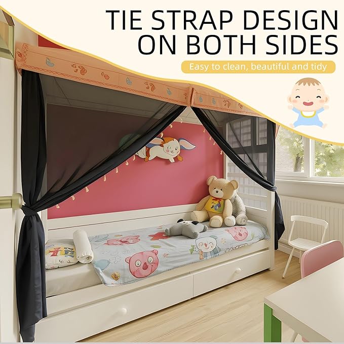 4 Corners Mosquito Net for Mosquiteros para Camas Bed Canopies Netting Bed Drapes Rectangular Mosquito Mesh for Camping Home Outdoor Travel(Black,L75 X W79 X H67 Inch,Opening)