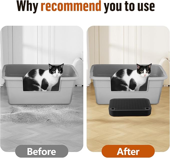 Cat Litter Box Ramp Mat with Filter Function, Cat Step Pedal Stool for Self-Cleaning Litter Box, Easy to Clean, Ideal for Kitten & Elderly Cats (Black)