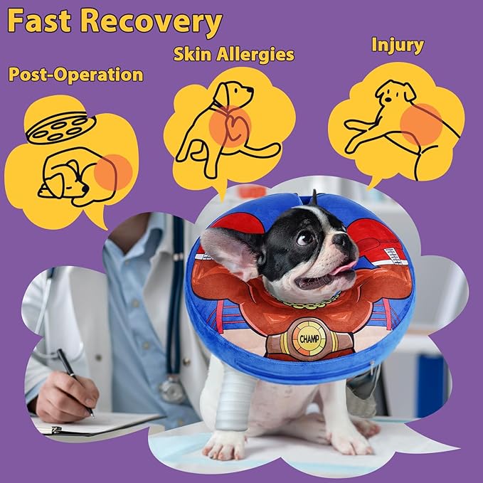 Crazy Felix Soft Donut Cone for Dogs to Stop Licking, Rottweiler Recovery Collar After Surgery Inflatable Cone Alternative for Small Medium Large Dogs, Elizabethan Collar with Boxer Pattern