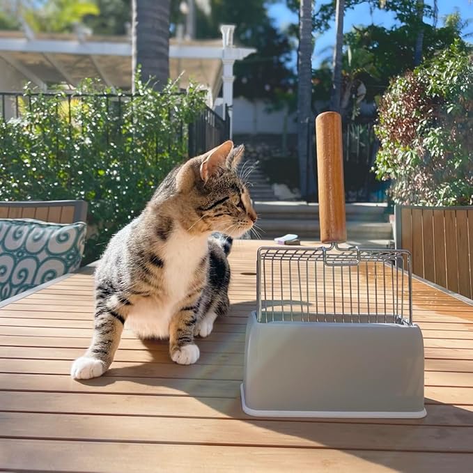 UFECODO Fast Sifting Cat Litter Scoop with Holder Stand, Stainless Steel Poop Scooper with Ergonomic Wood Handle, Heavy Duty and Easy Clean