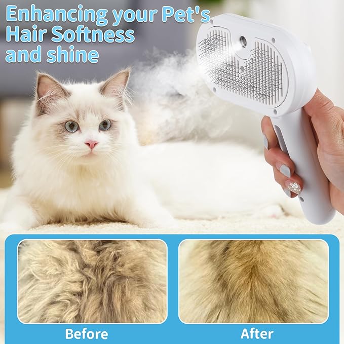 Dog Brush for Shedding, Cat Brushes for Indoor Cats, Cat Brush for Shedding - Pet Grooming Supplies with Steam, Hair Removal Comb Spray for Long-Haired Cats and Dogs (White)