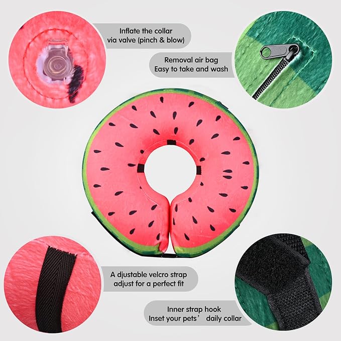 Katoggy Inflatable Dog Cone Collar for Dogs After Surgery, Soft Adjustable Blow up Donut E-Collar for Small Medium Large Dogs and Cats