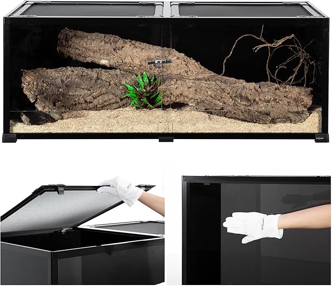 REPTI ZOO 68 Gallon Reptile Terrariums, 48" X 18" X 18" Reptiles Tanks Enclosure for Bearded Dragon Ball Python Snake, Black-Tinted ECO Glass Reptile Habitat with Sliding Door & Top Screen Ventilation