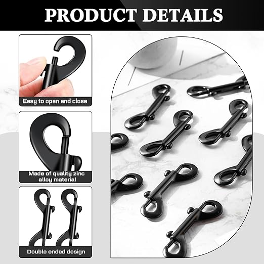 Hotop 30 Pcs 3.5 Inch Double Ended Bolt Snaps Hooks Zinc Alloy Trigger Chain Metal Clips Key Holder for Linking Key Chain Dog Leash Collar Pet Sling Feed Buckets(Black)