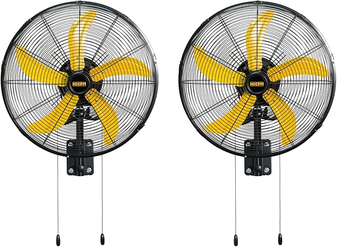 HiCFM 2 Pack 20" Oscillating Wall Mount Fan, 5000 CFM High Velocity Industrial Wall Mounted Shop Fans with 3-Speed Setting for Commercial, Garage, Warehouse, workshops, Factory - UL Listed