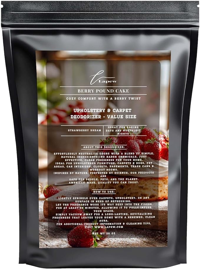 Berry Pound Cake Carpet Freshener Powder Refill 36 oz | Powerful Odor Eliminator for Home | Upholstery Deodorizer | Carpet Deodorizer | Pet Urine | Cat Litter Box | Strawberry Pound Cake Fragrance