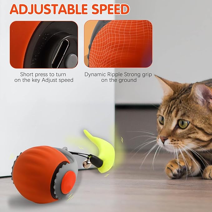 Speedy 3.0 Tail Upgrade Speedy 3.0 Tail Cat Toy,2025 New Turbo Smart Interactive Cat Ball for Indoor,Automatic Moving Smart Toys withTail Two Speed Adjustment (Blue+Orange, 2PC)