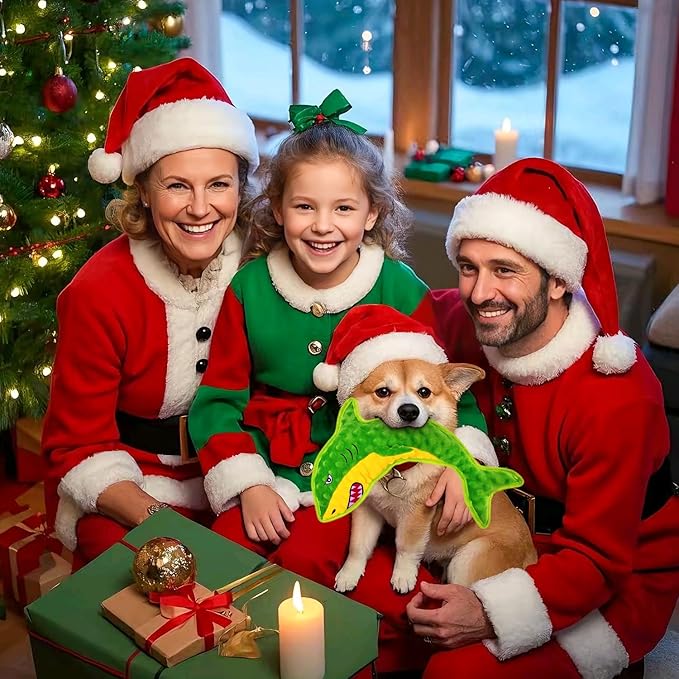 Squeaky Dog Toy No Stuffed Dog Toys,Green Shark Puppy Toys for Small Medium Large Breed pups Teething Interactive Toy to Keep Them Busy, Best Christmas Birthday Gift