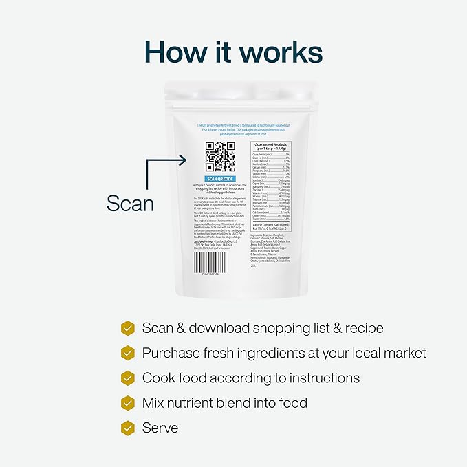 JustFoodForDogs DIY Nutrient Blend for Homemade Dog Food, Fish & Sweet Potato Recipe, 5.92oz