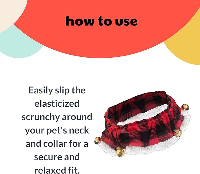 Huxley & Kent Ruff Pet Scrunchy | Buffalo Check (Medium) | Festive Christmas/Holiday Neckwear for Dogs/Cats | Fun Stretchable Costume Accessory | Soft Collar with Bells