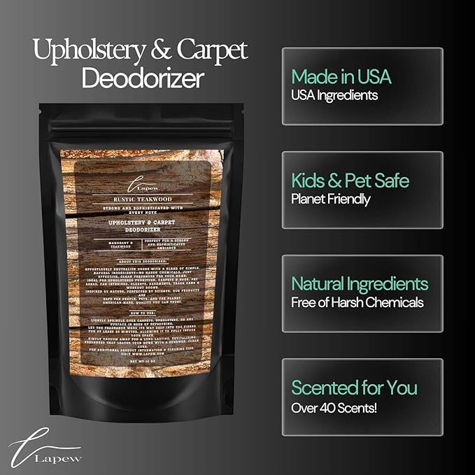Rustic Teakwood Carpet Freshener Powder: Powerful Odor Eliminator for Home, Upholstery Deodorizer, Carpet Deodorizer, Pet Urine, Cat Litter Deodorizer - Mahogany Teakwood Fragrance