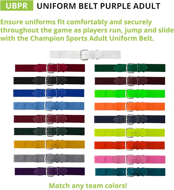 Champion Sports Baseball/Softball Uniform Belt, Comfort Stretch Fit Durable Syntex Tab - Youth & Adult Sizes, Multiple Colors