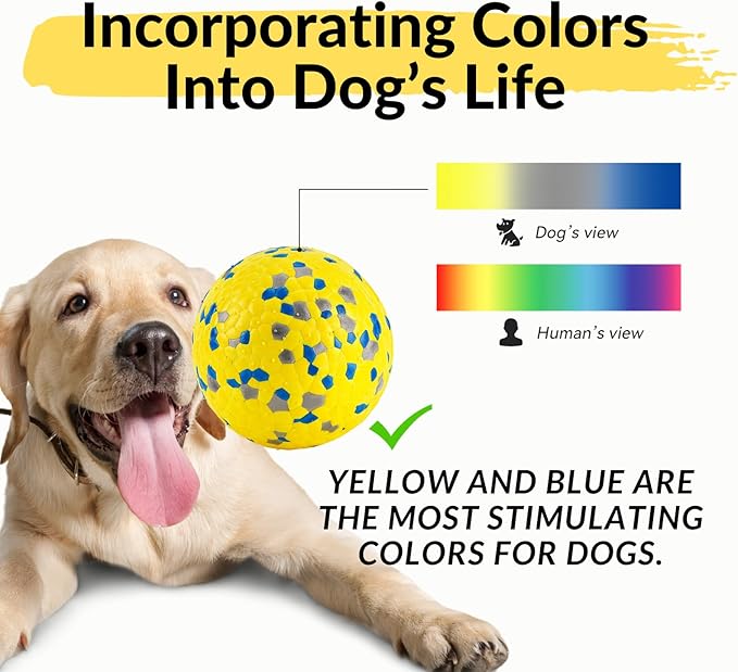 Tough Dog Toys for Aggressive Chewers & Teething Puppies, Bouncy Balls for Medium Dogs, Durable Pet Toys, Floating Dog Balls for Water Play (Yellow-Blue-Gray)