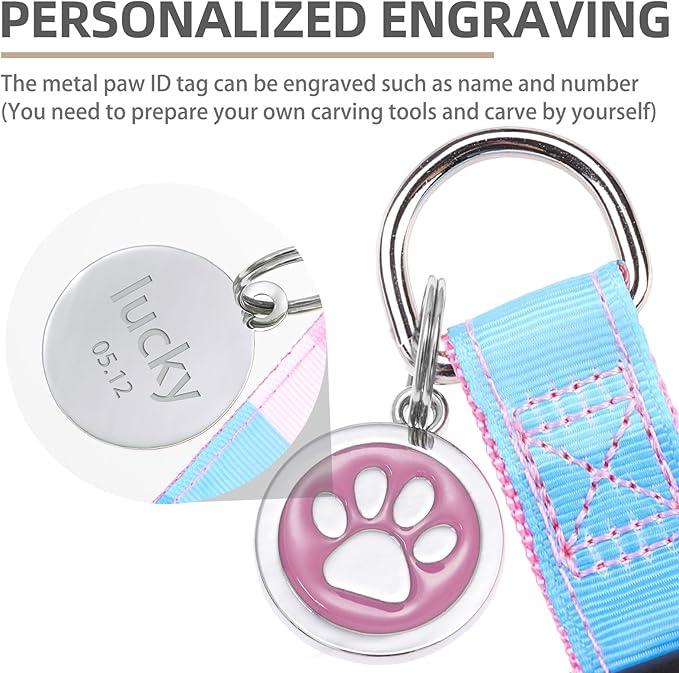 PUPTECK No Pull Dog Harness Soft Adjustable Basic Nylon Step in Puppy Vest Outdoor Walking with ID Tag, Striped Pink, S