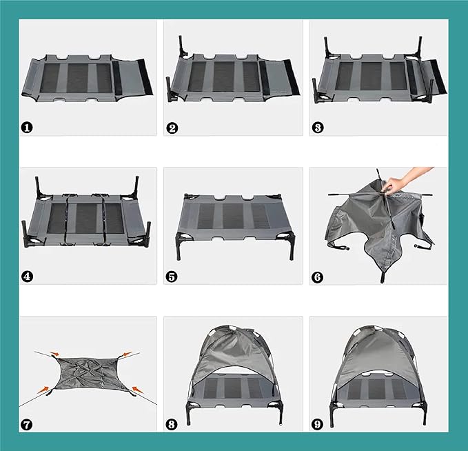 Outdoor XLarge Elevated Dog Bed with Canopy- Durable Oxford Fabric Chew Proof Waterproof Raised Portable Camping Dog Beds Cots with Removable Cover Shade