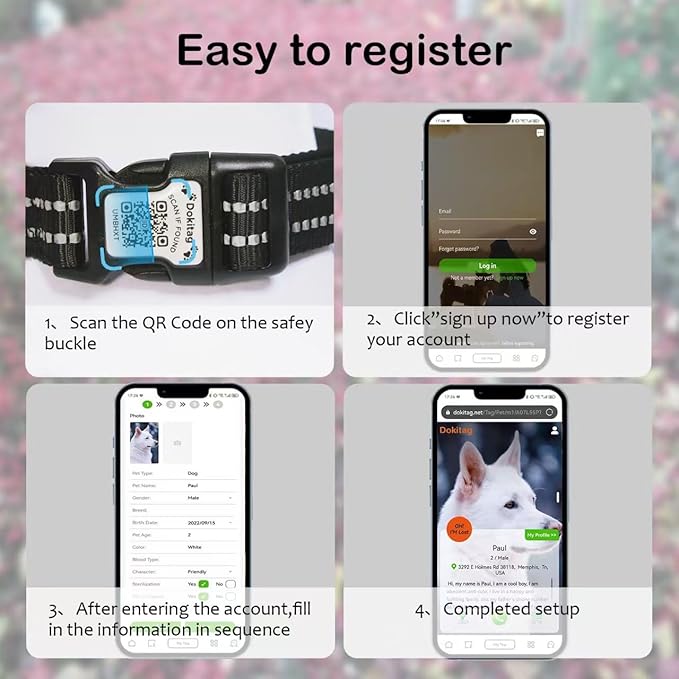 Reflective Dog Collar with Apple AirTag Holder & QR Code Pet ID Tag,Soft Nylon Adjustable Dog Tracker Collar with Safety Lock for Medium Dogs(Black, M)