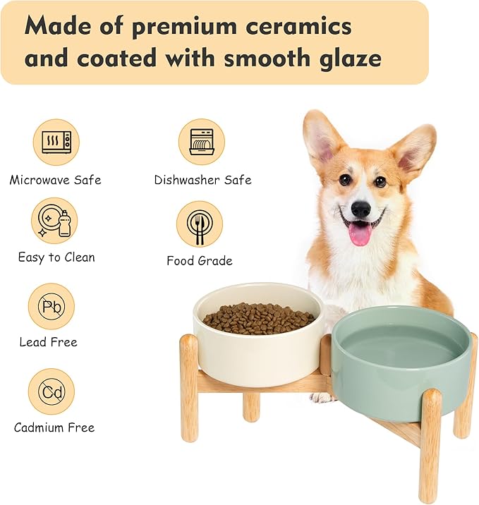 Wordcam Elevated Ceramic Dog Bowls,Raised Dog Dish with Stand,Pet Food and Water Feeding Bowls for Small Medium Dogs(6.5''Tall-28 Oz-3.6 Cups)