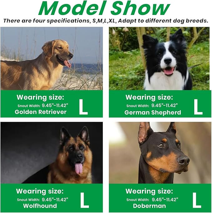 Dog Muzzle, Basket Muzzle for Small Medium Large Dogs, Anti-Biting and Chewing, Lightweight & Sturdy Cage Design, Allows Panting & Drinking, Ideal for Grooming & Training(Green Size L)