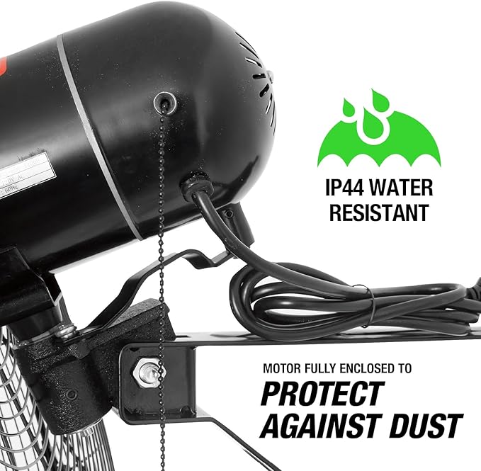 OEMTOOLS OEM24884 30 Inch Oscillating Wall Fan, 9500 CFM Max. Garage 90 Degree Mounted Fan with 6 Ft. UL Listed Cord