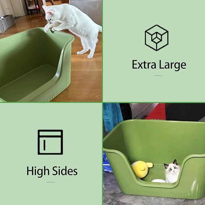 Vealind XXL Cat Litter Box 31''×21''×16'', Extra Large Litter Box for Big Cats or Multiple Cats, Jumbo High Sided Litter Pan, Leak-Proof & Anti-Splashing, Easy Clean & Durable (Green)
