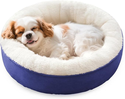 Love's cabin Round Donut Cat and Dog Cushion Bed, 25in Pet Bed for Small or Medium Dogs, Anti-Slip & Water-Resistant Bottom, Soft Durable Fabric Pet Beds, Washable Calming Cat & Dog Bed Navy