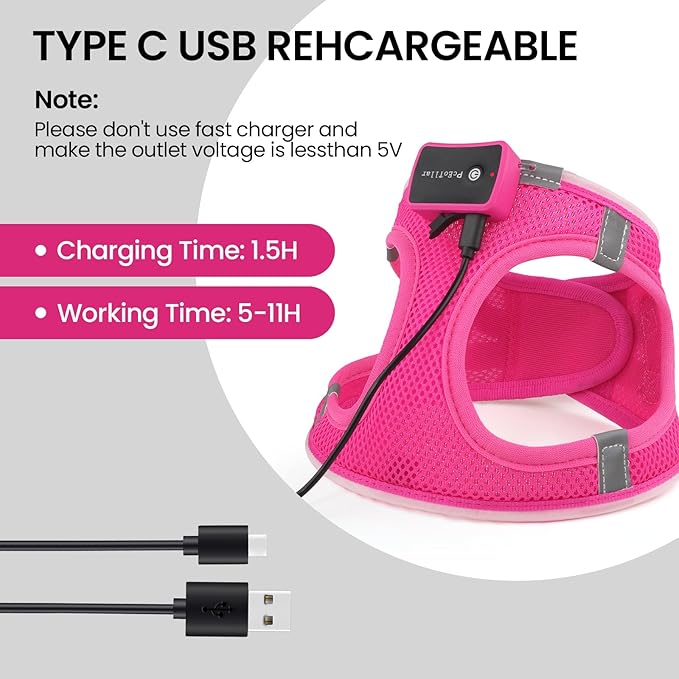 PceoTllar Light Up Dog Harness, LED No Pull Reflective Dog Harness, Flashing Lighted for Night Walking - Small/Medium, (Pink,S)