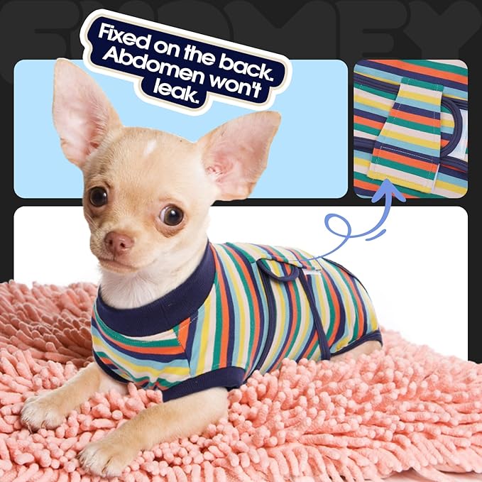 FUAMEY Recovery Suit for Dogs After Surgery,Soft Breathable Dog Bodysuit E-Collar & Cone Alternative Surgical Suit,Male Female Dog Neuter Spay Suits Anti Licking Wounds Onesie Dark Blue Stripes XS