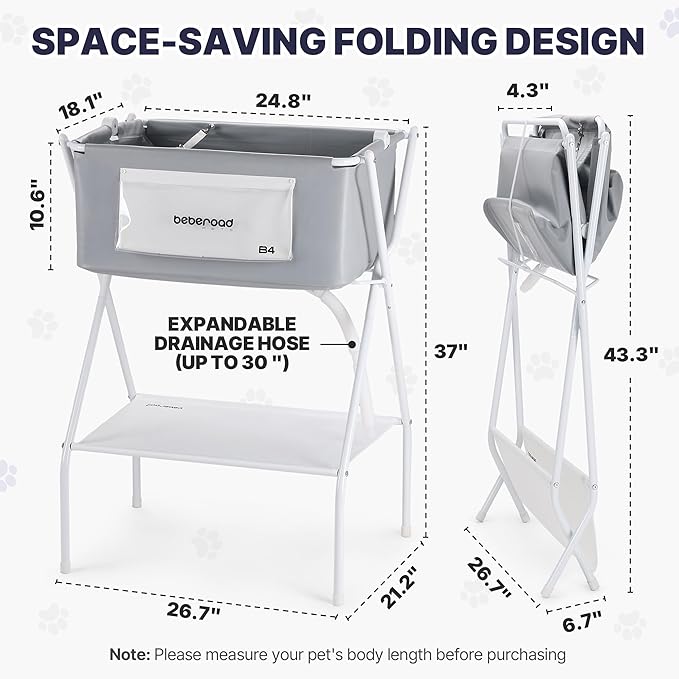 B4 Dog Bathtub Dog Washing Station with Scrubber for Small Medium Dogs Cats, Foldable Dog Tub for Bathing and Grooming, Portable Collapsible Dog Shower Tub, Indoor and Outdoor