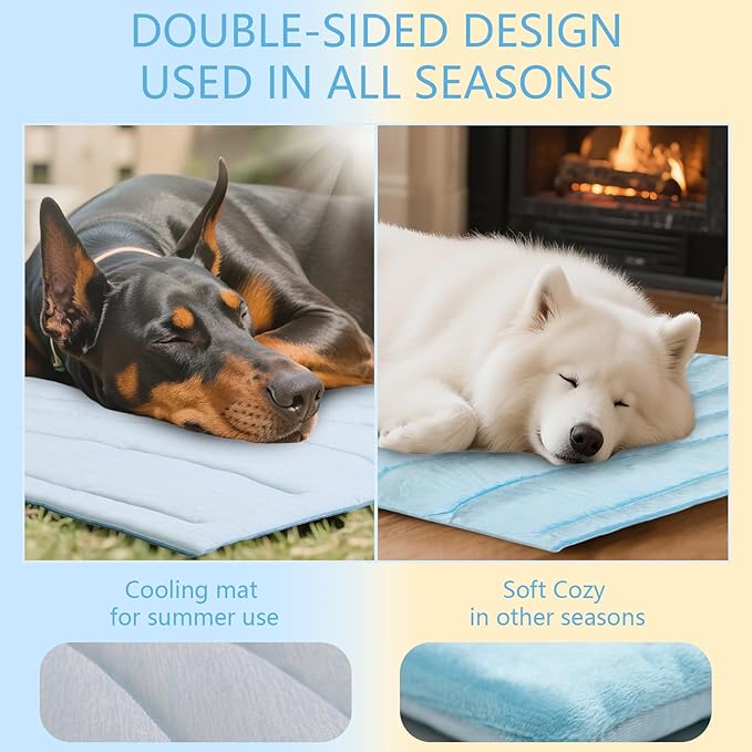 BECEMURU Dog Cooling Mat - 60" x 40" Thickening Cooling Pad Blanket for Crate, Kennel, Bed, Sofa - Machine Washable, Durable, Non-Gel - Keep Your Pet Cool and Comfortable