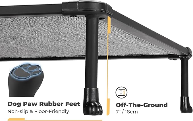 Veehoo Chewproof Elevated Dog Bed - Cooling Raised Pet Cot, Breathable Mesh, Washable & Non-Slip for Large Dogs, Indoor/Outdoor, Black Silver Mat and Black Frame, 42x30inches (Model CWC2203A03)