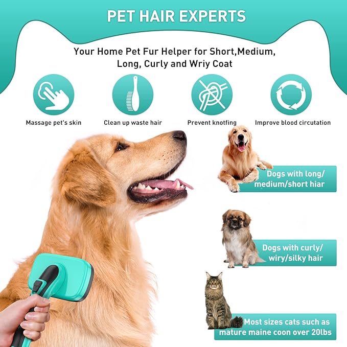 Dog Brush for Shedding Short Long Haired Cats, 5 in 1 Pet Grooming Kit for Small Medium & Large Animals. Removes Loose Fur, Mats, Tangled. Easy Cleaning. Undercoat Rake + Steam Brush Included