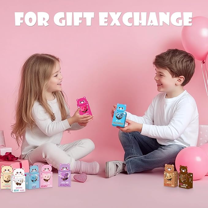 Sofier Valentines Day Gifts for Kids Classroom 27 Pack Valentines Card Boxes with Heart Window Mini Animal Toys Bears Keychains Bulk for Boys Girls Party Favor School Teacher Student