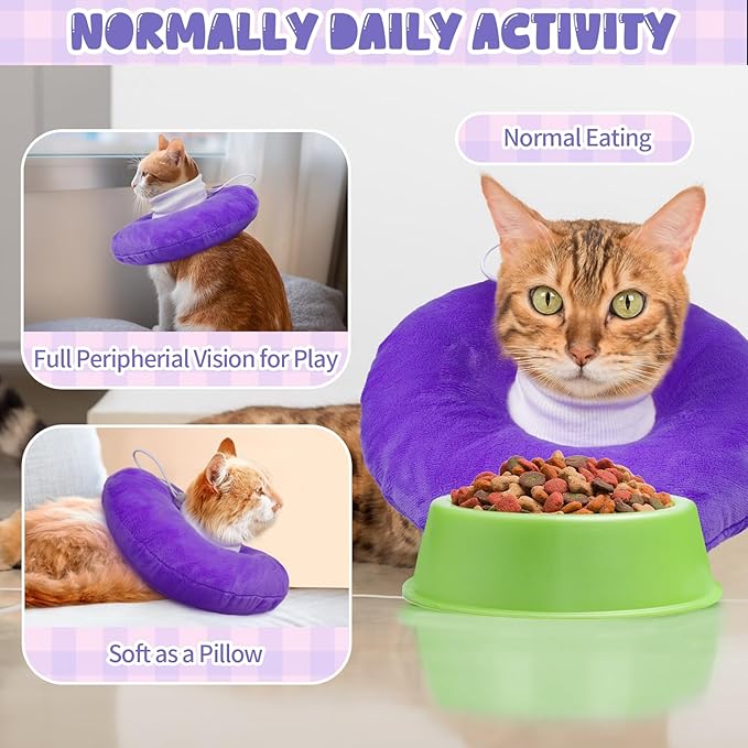 BRKURLEG Cat Recovery Collar Soft Cat Cones Pet Neck Protector Adjustable Kitten Cones to Stop Licking After Surgery Pet Elizabethan Collar for Cats Kittens, Purple, S