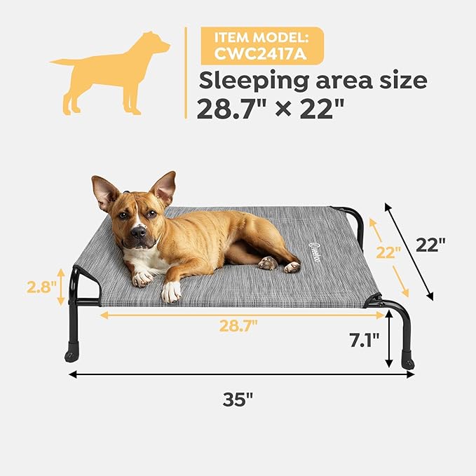 Veehoo Original Elevated Dog Bed - Outdoor Raised Dog Cot, One-Sided Raised Headboard Cooling Pet Bed, Non-Slip & Breathable, L, CWC2417A