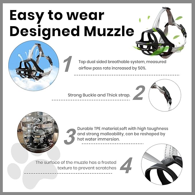 Dog Muzzle, Basket Muzzle for Small Medium Large Dogs, Anti-Biting and Chewing, Lightweight & Sturdy Cage Design, Allows Panting & Drinking, Ideal for Grooming & Training(Black Size L)