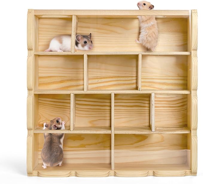 ZENFUN Wooden Hamster Maze with Clear Acrylic Cover, Multi-Chamber Hamsters Hide Tunnel Cage, Hideout Tunnel Toy Shed and Explore Toy for Dwarf Hamsters Mice Small Gerbil（Free-Installation）