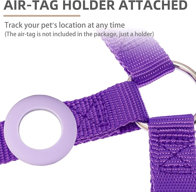 PUPTECK No Pull Dog Harness Soft Adjustable Basic Nylon Step in Puppy Vest Outdoor Walking with ID Tag and A-ir Tag Case, Purple, S