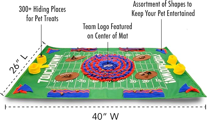 NFL Buffalo Bills Dog Snuffle Mat – Interactive Pet Slow Feeder, Football Field Design Food Puzzle Toy for Dogs & Cats, Foraging Activity Mat for Smarter Feeding