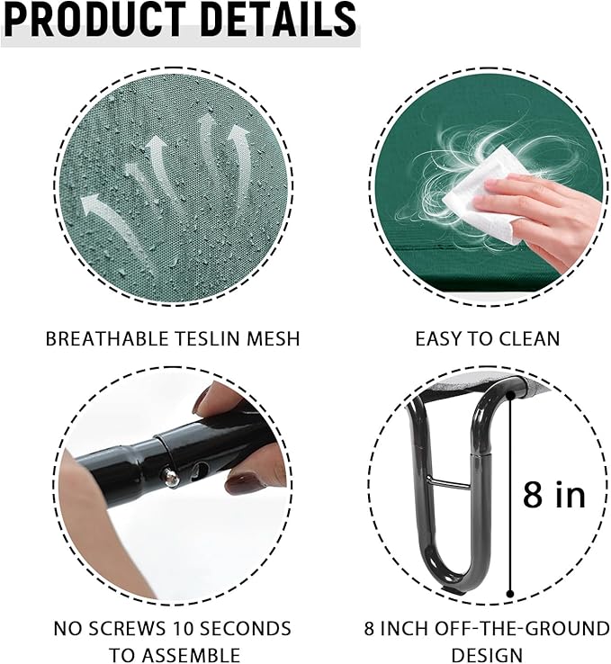 Pettycare Elevated Outdoor Dog Cot - Bed for Large Dogs (XL) Easy Assembly, Waterproof Cooling Dog Bed with Teslin Mesh, Up to 85 lbs, Green