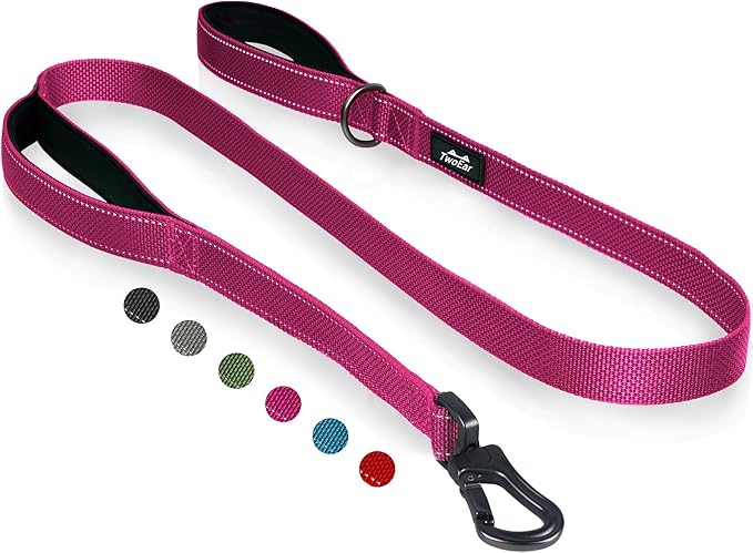 TwoEar 5FT 1IN Strong Rose Dog Leash with 2 Padded Handles, Traffic Handle Extra Control, Comfortable Soft Dual Handle, Auto Lock Hook, Reflective Walking Lead for Small Medium and Large Dogs