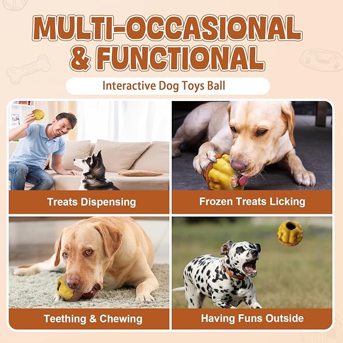 Dog Frozen Treats Toy, Cognitive Dogs Brain Stimulation Toys for Aggressive Chewers, Interactive Dispensing Toy Enrichment Keep Them Busy No-Boredom, Tough Nylon&Coffe Wood Fillable Puzzle Dog Feeder