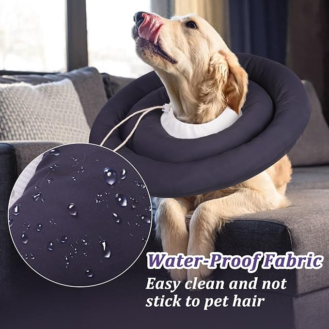 IDOMIK Dog Recovery Collar, Waterproof Soft Dog Cone After Surgery, Comfy Protective Elizabethan Collar Alternative for Dogs Cats, Adjustable Pet Neck Donut Cone Anti-Licking Biting Wounds,Grey,XL