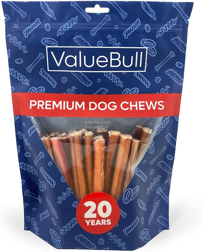 ValueBull Bully Sticks for Dogs, Thick 6 Inch, 25 Count - All Natural, Grass Fed, Single Ingredient, Long Lasting Dog Treats
