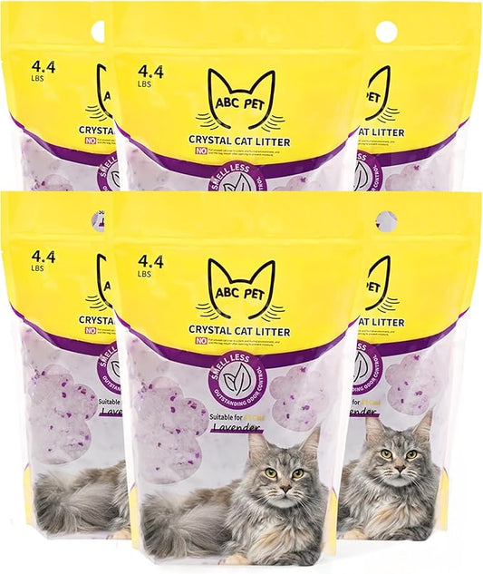 Cat Litter Crystals No Clumping Odor Control Kitty Litter Non-Clumping No scooping Low Dust, Low Tracking, Dehydrates Waste Lavender - 25.8 lbs (6 x 4.3 lb Packs)