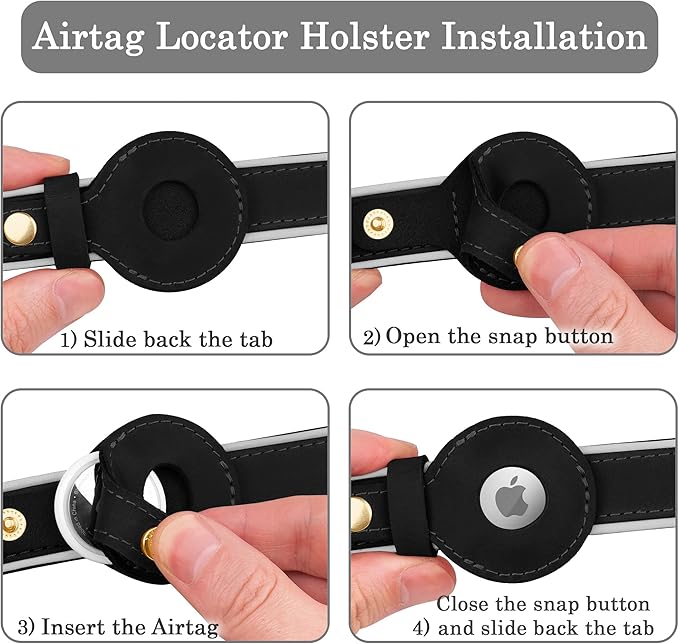 OOPSDOGGY Reflective Geniune Leather Airtag Dog Collar Soft Padded Collars for Small Medium Large Breed Dogs Puppy, 4 Sizes, 7 Colors (Black, Small, 9"-12")